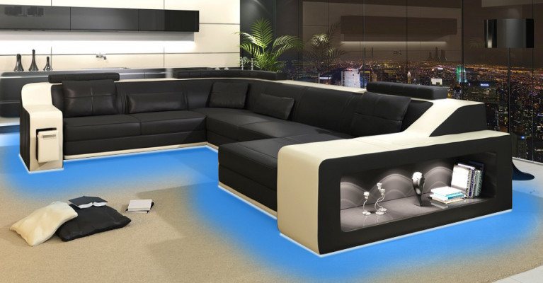 Nowoczesna część wypoczynkowa Narożnikowa kanapa Sofa Podkładka Kanapa Skóra Zestaw narożny Żywy krajobraz USB