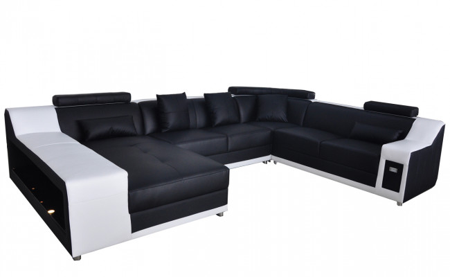 Narożnik do salonu w kształcie litery U Narożnikowa kanapa Skóra Sofa Podkładka Couch +USB