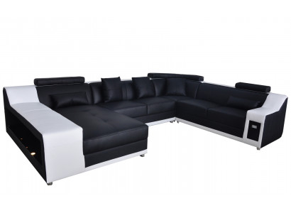 Narożnik do salonu w kształcie litery U Narożnikowa kanapa Skóra Sofa Podkładka Couch +USB