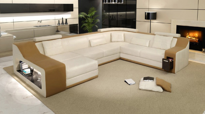 Skórzana sofa kanapa Żywy krajobraz Narożnik kanapa Narożnik Ustaw Design Nowoczesna Sofa z USB