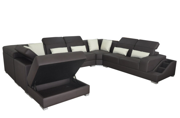 Skóra Żywy krajobraz Narożnik Ustawić Design Nowoczesna Sofa Kształt U G8008 + Pufa Nowość