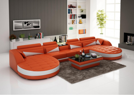 Skórzana sofa kanapa Żywy krajobraz Narożnik kanapa Narożnik Ustaw Design Nowoczesna Sofa G8018D