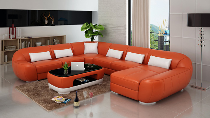 Skórzana sofa kanapa Żywy krajobraz Narożnik kanapa Narożnik Ustaw Design Modern Sofa G8022
