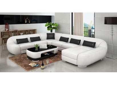 Wyróżnienie salonu Skórzana sofa narożna w kształcie litery U zapewnia współczesny luksus