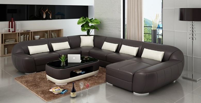 Nowoczesna skórzana sofa Narożnikowa kanapa Żywy krajobraz Siedziba Podkładka Couch Ustawić skórki