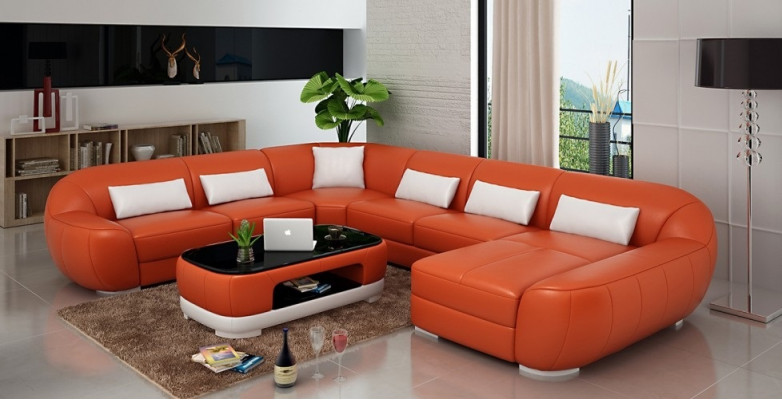 Nowoczesna skórzana sofa Narożnikowa kanapa Żywy krajobraz Siedziba Podkładka Couch Ustawić New FEo