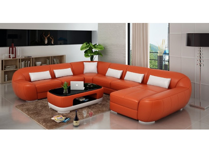 Nowoczesna skórzana sofa Narożnikowa kanapa Żywy krajobraz Siedziba Podkładka Couch Ustawić New FEo