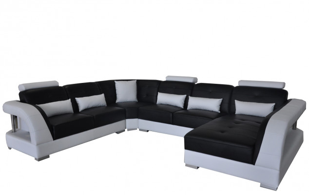 Design Skóra Żywy krajobraz Narożnik Sofa Nowoczesna kanapa Narożnik USB Nowy Czarny Ustawić