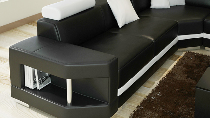Skórzana sofa sofa kanapa Żywy krajobraz Narożnikowa kanapa Ustawić Design Modern Sofa z USB