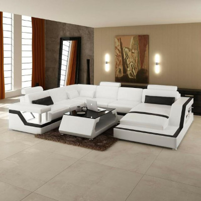 Designerska Sofa Narożnikowa kanapa Żywy krajobraz Duża Nowoczesna Sofa Skórzana + USB, Opatentowana NOWOŚĆ