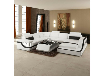 Designerska Sofa Narożnikowa kanapa Żywy krajobraz Duża Nowoczesna Sofa Skórzana + USB, Opatentowana NOWOŚĆ