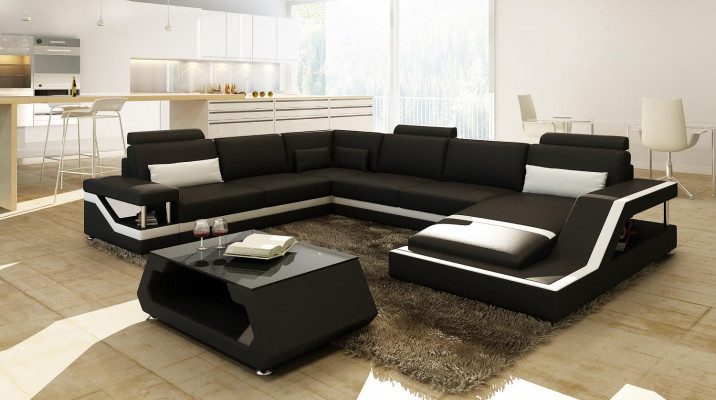 Designerska Sofa Narożnikowa kanapa Żywy krajobraz Duża Nowoczesna Sofa Skórzana + USB, Opatentowana NOWOŚĆ