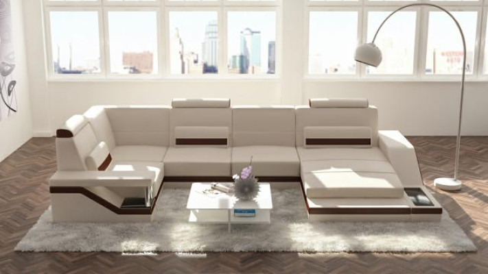 Żywy krajobraz Sofa z USB Podkładka Narożnikowa kanapa Ustaw Włókienniczy Materiał Skóra Sofy