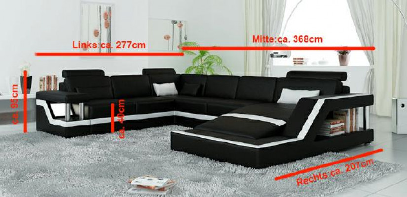 Żywy krajobraz Duża nowoczesna skórzana sofa kanapa Opatentowana designerska sofa HAMBURG XXL
