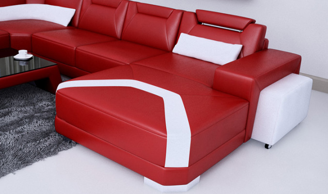 Sofa skórzana kanapa Żywy krajobraz Narożnikowa kanapa Narożnik Ustaw Design Nowoczesna Sofa + USB Nowość