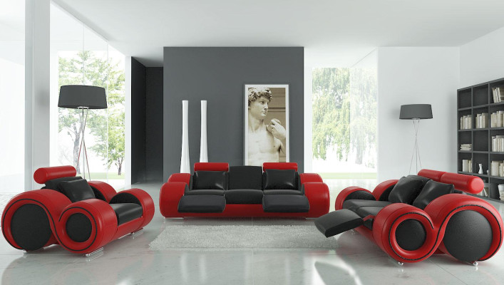 Skórzana sofa na USB Żywy krajobraz 3+2+1 miejsce siedzące Ustawić Design Modern Sofa A1163D