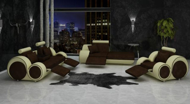 Sofa Skóra Włókienniczy Materiał Zestaw sofowy 3+szezlong+1 ​​USB Żywy krajobraz Ustawić Zestaw