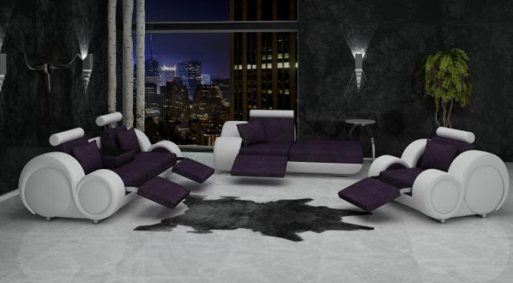 Sofa Skóra Włókienniczy Materiał Zestaw sofowy 3+szezlong+1 ​​USB Żywy krajobraz Ustawić Zestaw