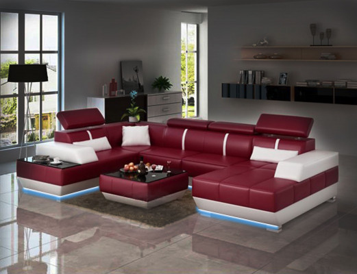 Designerska Sofa + USB, Podkładka Ustawić Skórzana Sofa Sofy Nowy Żywy krajobraz Narożnik