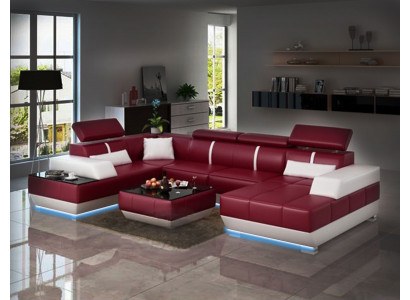 Designerska Sofa + USB, Podkładka Ustawić Skórzana Sofa Sofy Nowy Żywy krajobraz Narożnik