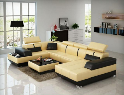 Designerska Sofa + USB, Podkładka Ustawić Skórzana Sofa Sofy Nowy Żywy krajobraz Narożnik