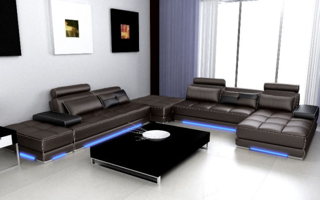 Sofa skórzana kanapa Żywy krajobraz Narożnikowa kanapa Narożnik Ustaw Design Nowoczesna Sofa + USB Nowość