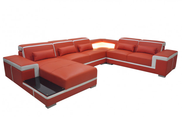 Design Narożnik Sofa + Podkładka USB Narożnik Skóra Siedziba Kanapy Żywy krajobraz XXL Kształt U
