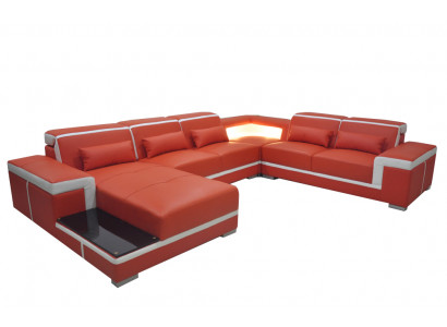 Design Narożnik Sofa + Podkładka USB Narożnik Skóra Siedziba Kanapy Żywy krajobraz XXL Kształt U