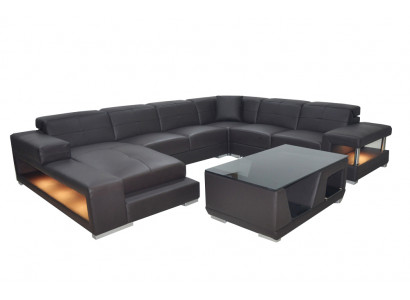 Skórzana sofa Narożnik Żywy krajobraz Ustawić Design Nowoczesna Narożnikowa kanapa Sofa Kształt U z USB