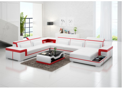 Nowoczesna sofa skórzana Podkładka Zestaw narożnikowy kanapa Couch Żywy krajobraz +USB