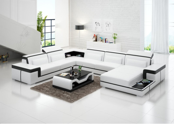Nowoczesna sofa skórzana Podkładka Zestaw narożnikowy kanapa Couch Żywy krajobraz +USB