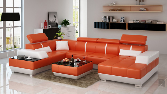 Nowoczesna sofa skórzana Podkładka Narożnikowa kanapa Sofa Couch Żywy krajobraz K5015 + USB