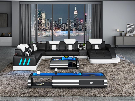 Design Żywy krajobraz Led Podświetlana Narożnikowa kanapa Kanapa Sofa Zestaw narożny Skórzana sofa