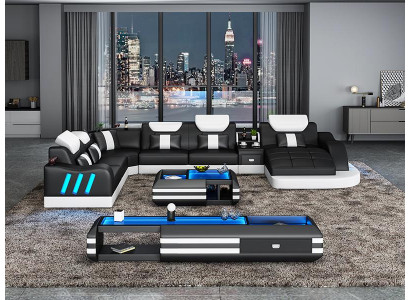 Design Żywy krajobraz Led Podświetlana Narożnikowa kanapa Kanapa Sofa Zestaw narożny Skórzana sofa