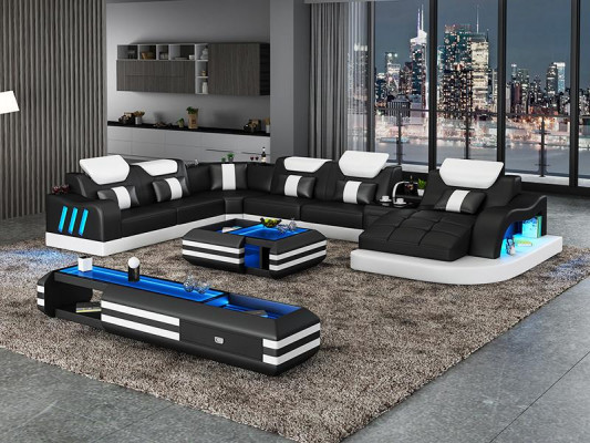 Design Żywy krajobraz Led Podświetlana Narożnikowa kanapa Kanapa Sofa Zestaw narożny Skórzana sofa