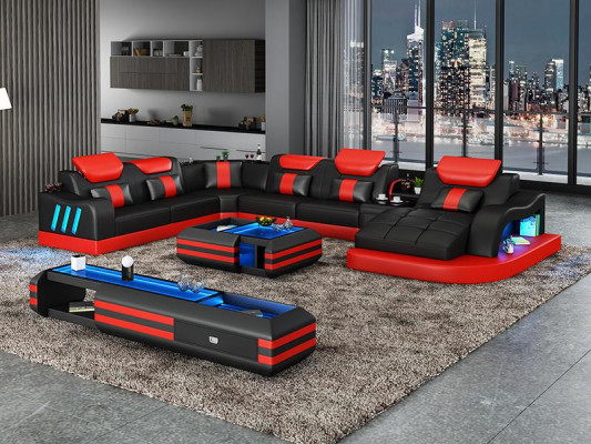 Design Żywy krajobraz Led Podświetlana Narożnikowa kanapa Kanapa Sofa Zestaw narożny Skórzana sofa