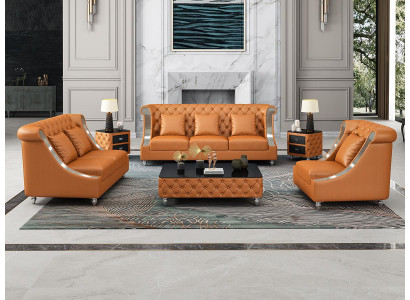 Chesterfield Skórzana Sofa Kanapa Podkładka Kompletny Zestaw Ustawić 6-częściowy. Siedziba Set Skóra