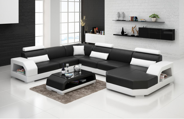 Skórzana sofa kanapa Żywy krajobraz Narożnik kanapa Narożnik Ustaw Design Nowoczesna Sofa z USB