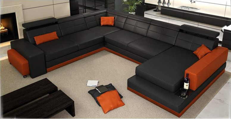 Skórzana sofa kanapa Żywy krajobraz Narożnikowa kanapa Narożnik Ustaw Design Modern Sofa