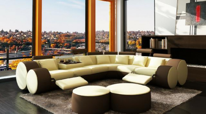 Designerska sofa skórzana z sofą USB skórzana kanapa Narożnikowa kanapa Żywy krajobraz wykonany na miarę