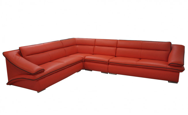Design Skóra Żywy krajobraz Narożnik Sofa Nowoczesna kanapa Ustawić Narożnik Czerwony USB + LED