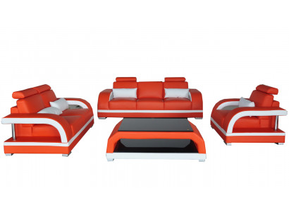 Sofa Kanapa Skóra Podkładka Siedziba Kanapa Ustawić 3+2+1 USB + Zestaw Tabeli Design Sofa