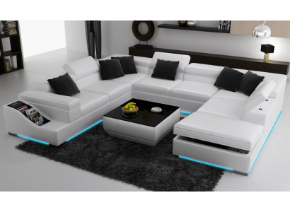 Zestaw narożny Skóra sofa do salonu Żywy krajobraz tapicerowane zestawy narożników +USB