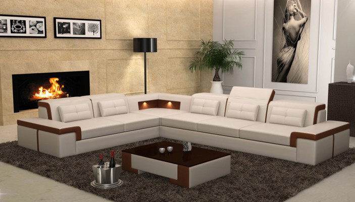 Narożnik Skóra Modern XXL Kanapa Żywy krajobraz Kanapy Sofy Sofa Sofa L Kształt B2021 Tabela