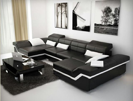 Duży zestaw skórzany Podkładka Nowa skórzana sofa XXL Sofa z USB Narożnikowa kanapa Żywy krajobraz