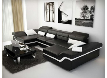 Duży zestaw skórzany Podkładka Nowa skórzana sofa XXL Sofa z USB Narożnikowa kanapa Żywy krajobraz