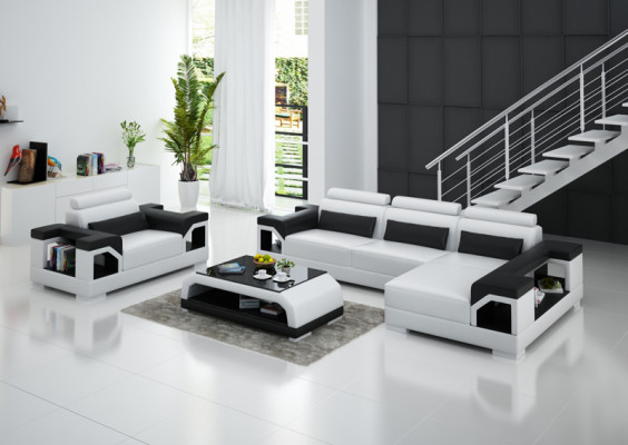 Skórzana sofa z USB Żywy krajobraz Narożnikowa kanapa +Fotel Narożnik Ustawić Design Modern Sofa