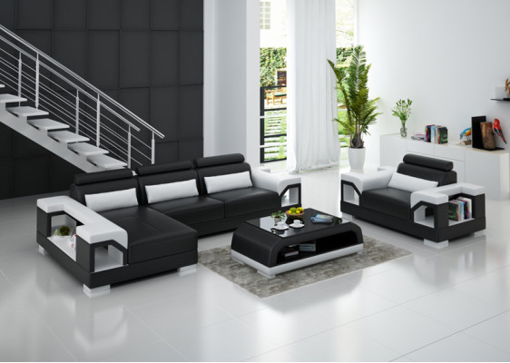Skórzana sofa z USB Żywy krajobraz Narożnikowa kanapa +Fotel Narożnik Ustawić Design Modern Sofa
