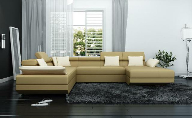 Skórzana sofa sofa z USB Podkładka Narożnik Ustaw Żywy krajobraz XXL Duża Narożnikowa kanapa 2719D