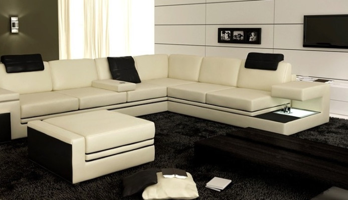 Nowoczesny narożnik Design Sofa Podkładka Narożnik Skóra Włókienniczy Couch LED Żywy krajobraz